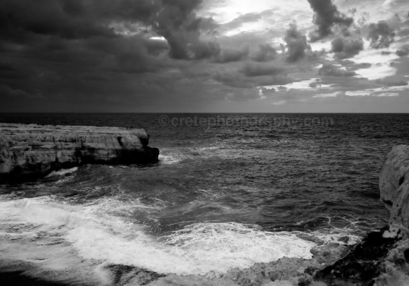 Wild sea at dusk black and white